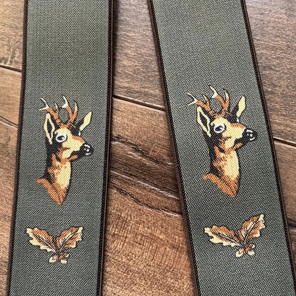 Forest Green Adjustable Suspenders With Oak Leaf and Deer Print